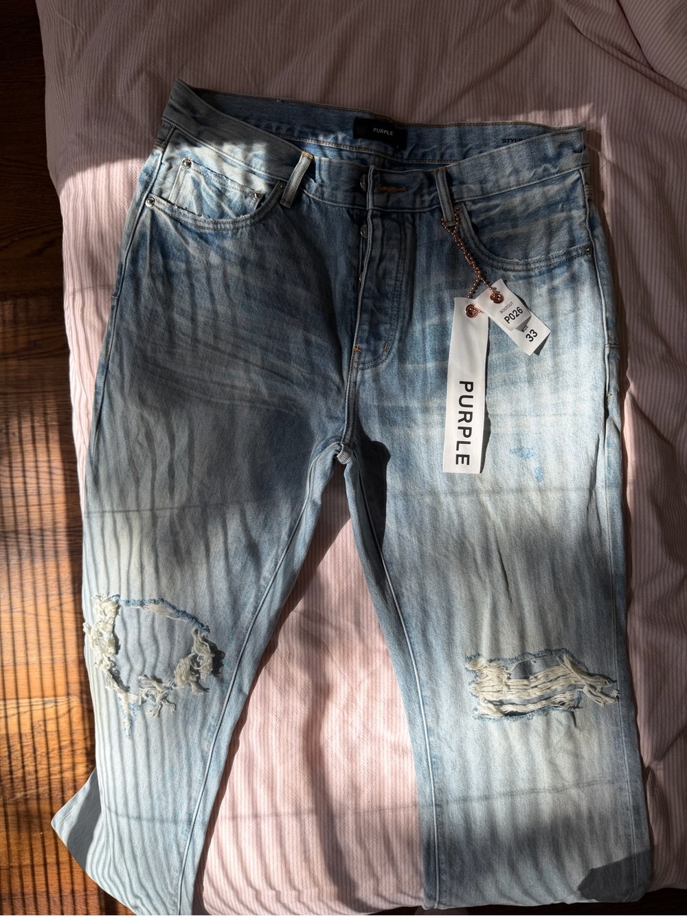 Purple Brand Men's Relaxed Light Blue Distressed Jeans